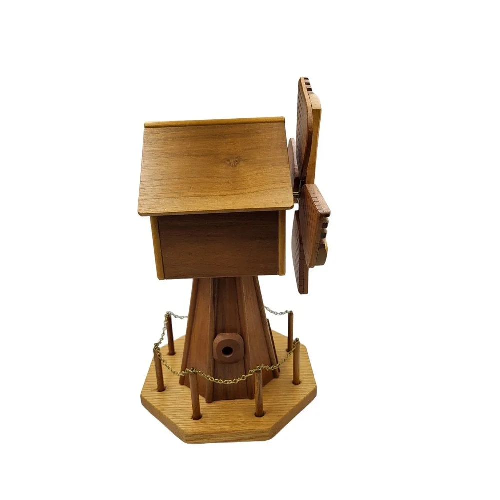 Vintage Wooden‎ Windmill Music Box Wind-up Blades Plays 'Skaters Waltz' Solid